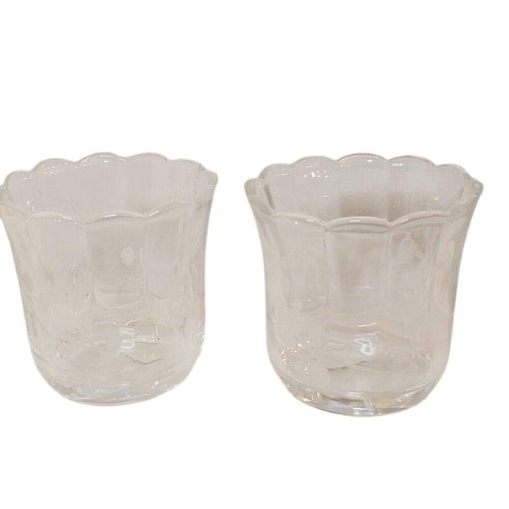 Party Lite Votive Tealight Etched Glass Candle Holders, Set Of 2, 2.5” Tall